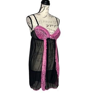 Jessica Simpson Black Pink Lace Details Underwire Babydoll Nightie
